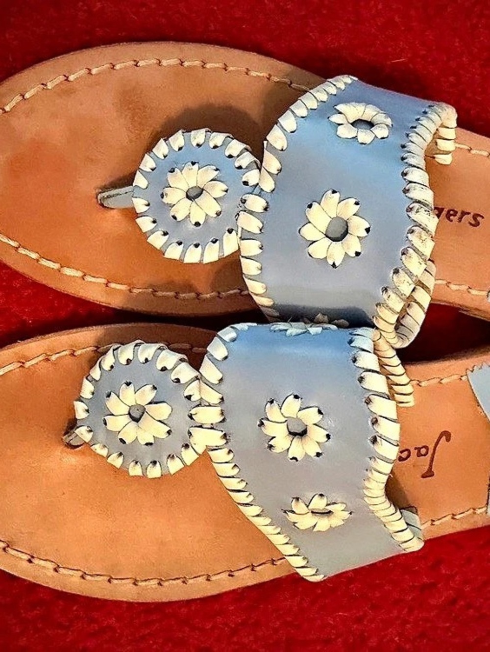 Jack Rogers Original Jacks Leather Sandal Blue Floral Studded Sandals